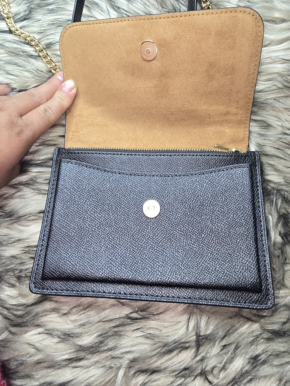 Coach Black Leather Crossbody with Gold Chain Strap